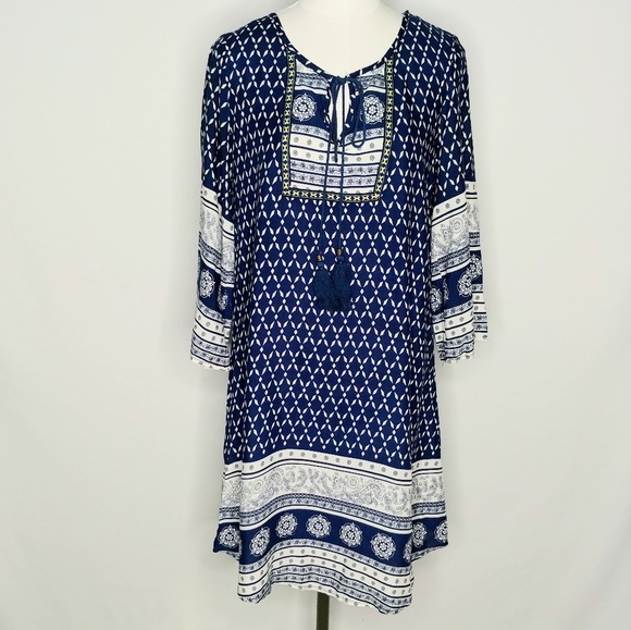Papillon blue white print mini tunic dress Small - Picture 2 of 9